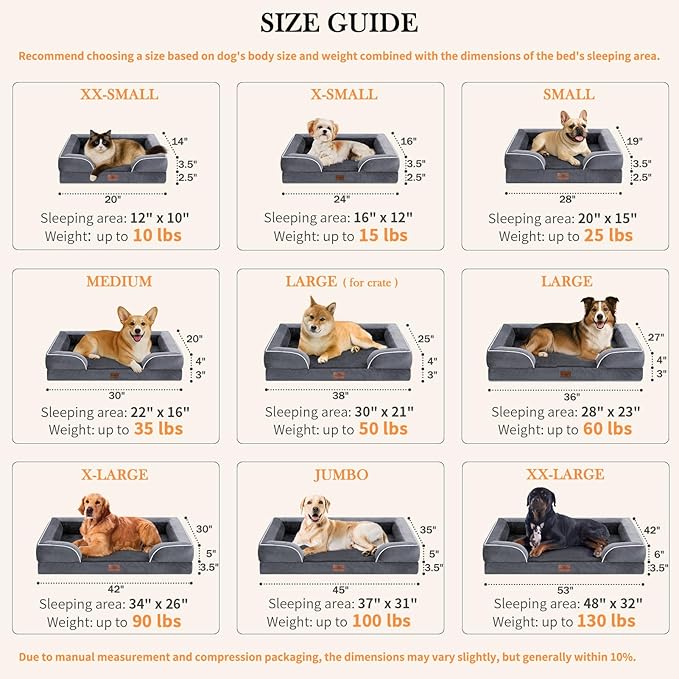 Comfort Expression Medium Dog Beds Waterproof Orthopedic Foam Dog Sofa Beds for Medium Large Dogs Comfy Pet Bed with Washable Removable Cover & Non-Slip Bottom(Medium,Dark Grey)