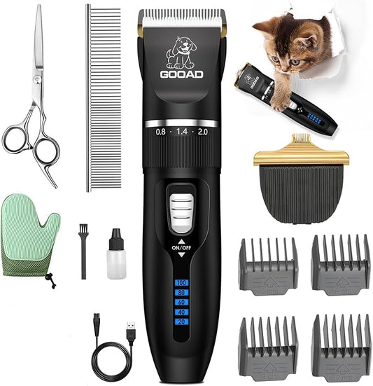 Cat Clippers, Professional Cat Grooming Kit, Cordless Cat Grooming Clippers for Thick Coats, Cat Hair Trimmer, Low Noise Cat Shaver Clippers, Quiet Pet Hair Clippers Tools for Cats Dogs (Black)