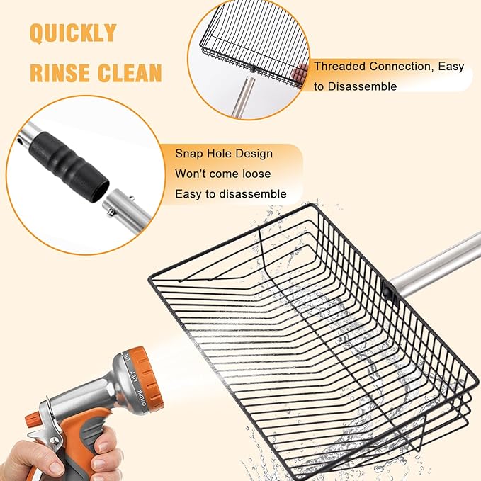 Chicken Poop Scooper 67 inch Adjustable Coop Scooper with 10 inch Metal Sieve for Fast Cleaning, Multi-Purpose Litter Tool for Chicken Coops, Barns & Pet Waste
