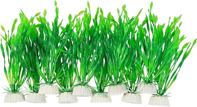 AQUANEAT Fish Tank Artificial Plants, Aquarium Plastic Seaweed Decoration, 4Inch Tall Fake Green Accessories, 10 Packs