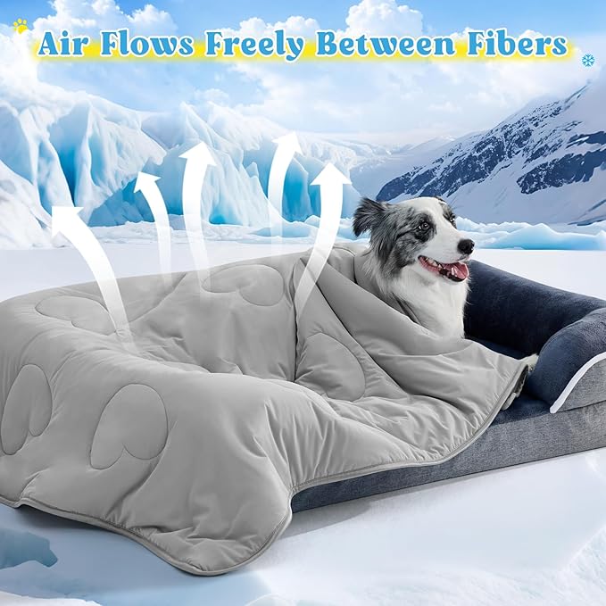 Cooling Blanket for Dogs, Lightweight & Durable Dog Cooling Mat, Q-MAX>0.45 Soft Breathable Pets Comforter for Couch, Bed & Car Essential - Light Grey 40x50 Inches
