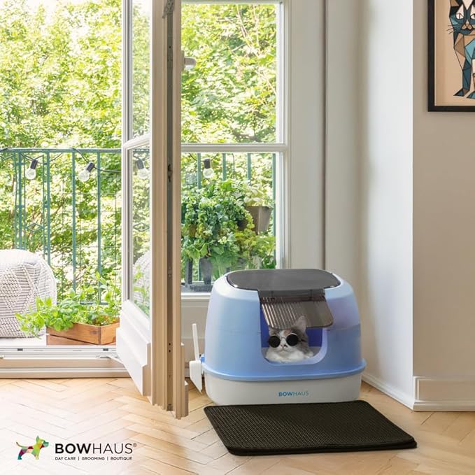 Detachable Cat Litter Box with Lid, 3-in-1 Cat Toilet of Cats, Large Space Anti-Leakage Gato Litter Box with Scoop, Mat & Odor Fitter, Beige/Pink