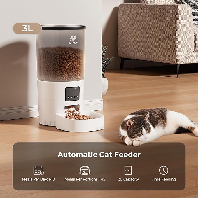 Automatic Cat Feeder, 5L Pet Dry Food Dispenser with Timed Programmable Portion Control, Dual Power, With Desiccant Bag, Easy Set Up, 10 Meals Per Day for Cats and Puppies（Remote Not Supported）