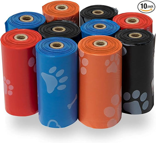 Best Pet Supplies Dog Poop Bags (150 Bags) for Waste Refuse Cleanup, Doggy Roll Replacements for Outdoor Puppy Walking and Travel, Leak Proof and Tear Resistant, Thick Plastic - Assorted Colors