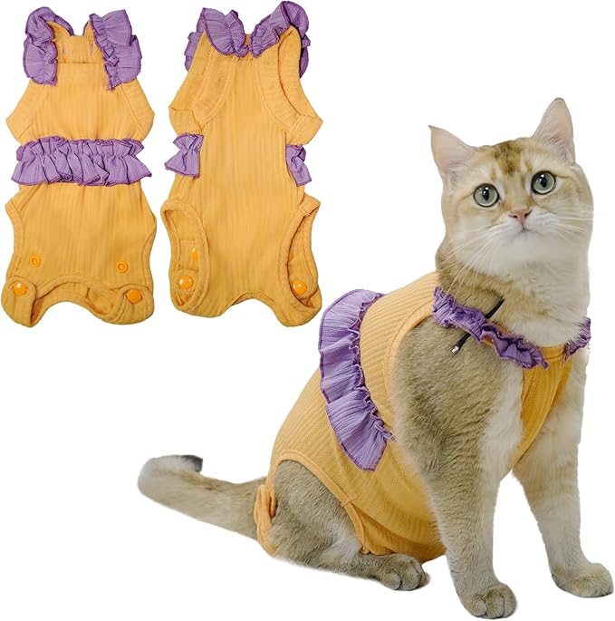 Cat Recovery Suit,Kitten Onesie After Surgery,E-Collar Alternative for Abdominal Wound and Skin Diseases,Soft Breathable Bodysuit After Spay（Orange-XL）