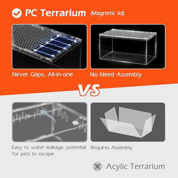 AZV Reptile Terrarium Tank,Versatile Enclosure for Leopard Crested Gecko,Lizard Cage,Spider Starter Kit,Hermit Crab Habitat,Tarantula Cribs,Perfect Aquarium for Snake,Frogs,Snails,Insects,Small Pets