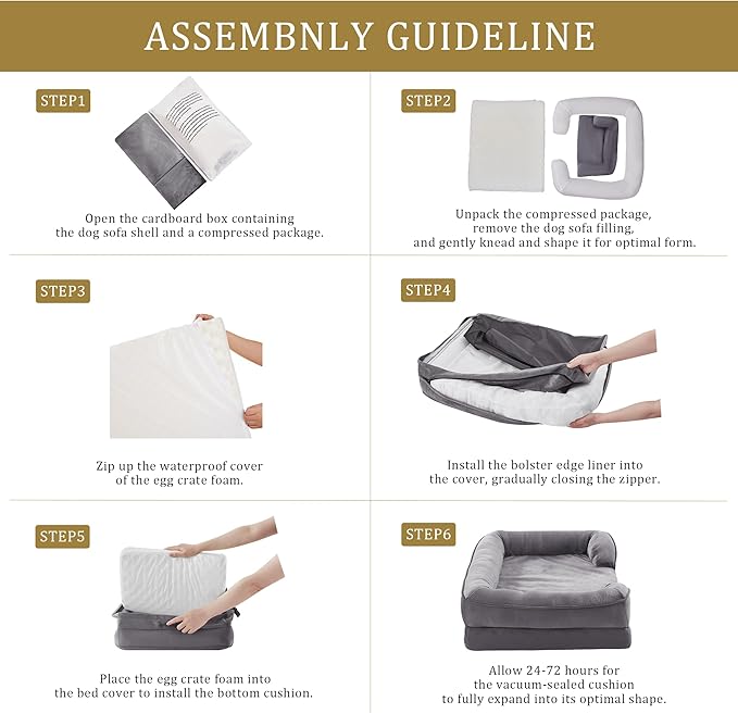 Bedfolks Orthopedic Dog Bed XXL, Waterproof Dog Sofa Bed for Giant Dogs, Egg Foam Pet Couch Bed with Removable Washable Cover and Nonslip Bottom, Dark Grey