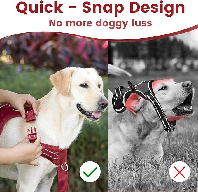 No Pull Dog Harness, Reflective Puppy Vest for Small Medium Large Sized Dog(Burgundy Red,XL)