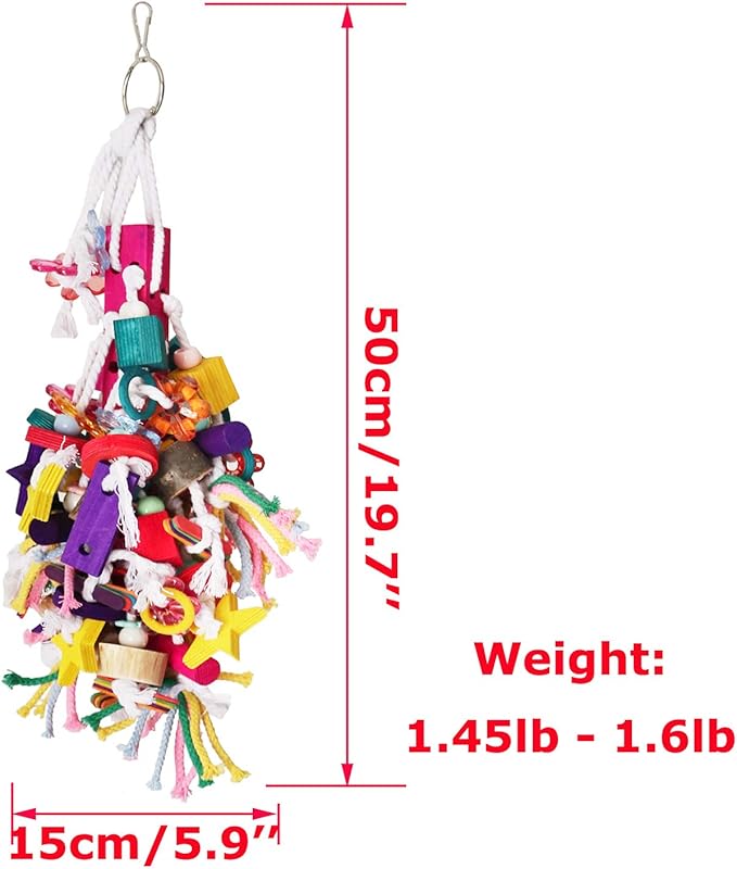 BWOGUE Large Parrot Chew Toy Bird Chewing Toy Multicolored Wooden Blocks Tearing Toys for African Grey Macaws Cockatoos Eclectus Amazon Parrot Birds