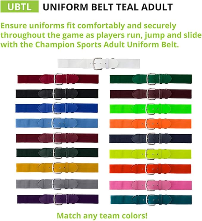 Champion Sports Baseball/Softball Uniform Belt, Comfort Stretch Fit Durable Syntex Tab - Youth & Adult Sizes, Multiple Colors