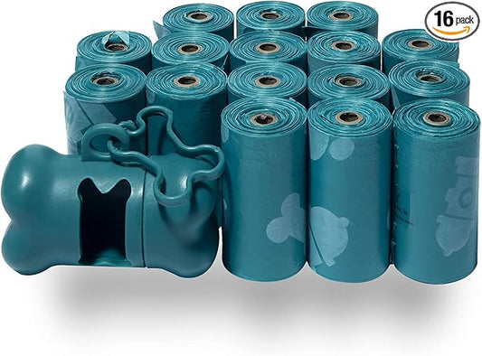 Best Pet Supplies Dog Poop Bags (240 Bags) for Waste Refuse Cleanup, Doggy Roll Replacements for Outdoor Puppy Walking and Travel, Leak Proof and Tear Resistant, Thick Plastic - Turquoise