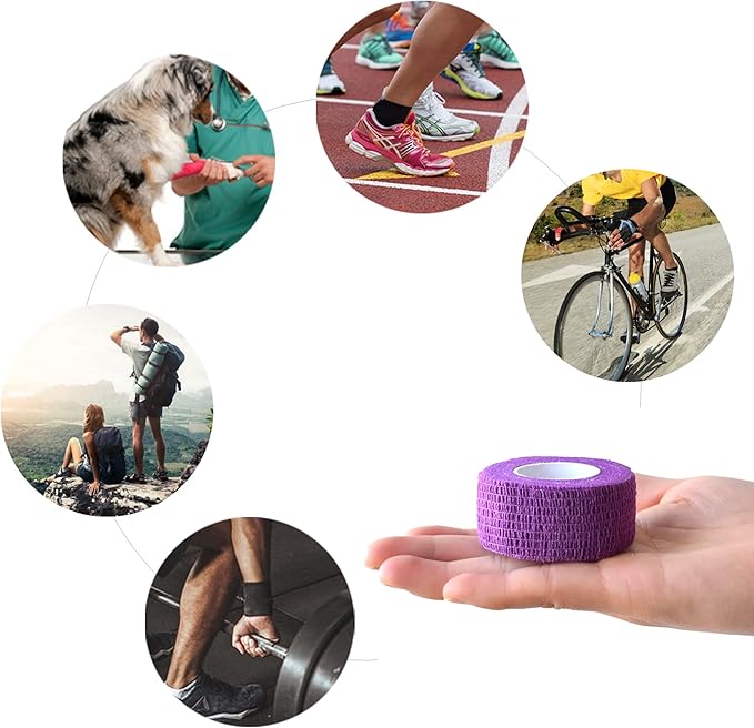 9 Pack 1" x 5 Yards Self Adhesive Bandage Wrap Self Stick Wrap for Ankle, Wrist, Finger, Sports, Breathable Cohesive Vet Tape for Pets (Purple)