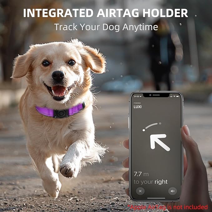 Airtag Dog Collar - 100% Waterproof Air tag Dog Collar Holder for Apple AirTag, Reflective, Soft Padded, Everlasting, GPS Dog Collar for Small Medium Large Dogs (Purple, XL)