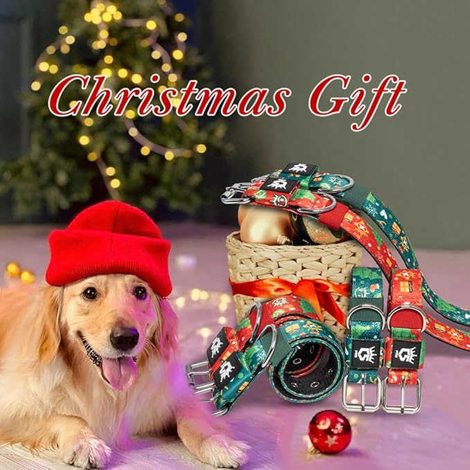 TSPRO Tactical Dog Collar 1.5 Inch Wide Thick Dog Collars with Heavy Duty Metal Buckle, Durable, Strong, Adjustable for Medium to Large Dogs (Christmas Red M)