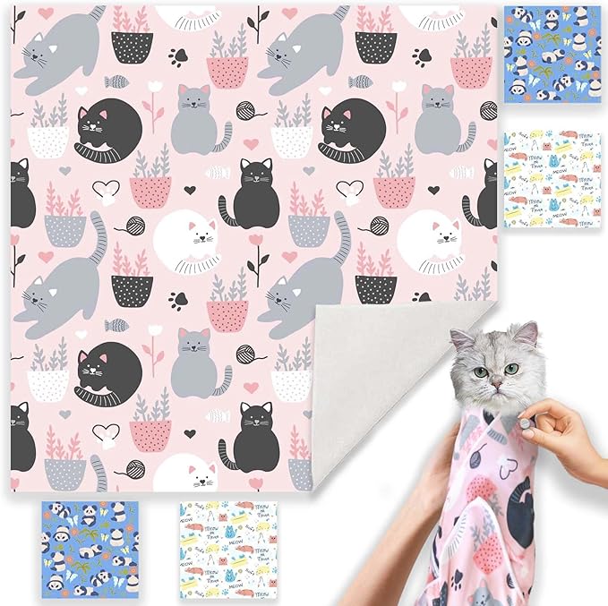 Cat Wrap for Grooming-Premium Cat Grooming Wrap Cat Restraint for Nail Clipping, Self-Adherent Soft Cat Blanket to Wrap Cat Anti-Scratch Anti-Escape Grooming Bag (Pink, L(Within 9lbs))