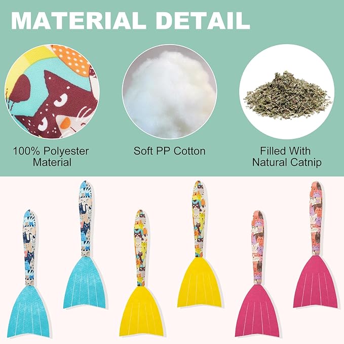 BINGPET 6 Pcs Catnip Toys for Cats,Interactive Cat Toy for Bored Indoor Kitten Adult Cats,Cat Fish Toy Filled with Natural Catnip,Cute Crinkle Cat Toy Kitten Toys Cat Chew Kicker Toy for All Breeds
