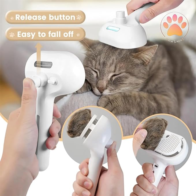 Cat steam brush – Effective Pet Brush for Indoor Cats, Steam Technology for Shedding, Mats & Grooming – Ideal cat brush indoor for Deep Cleaning (White)