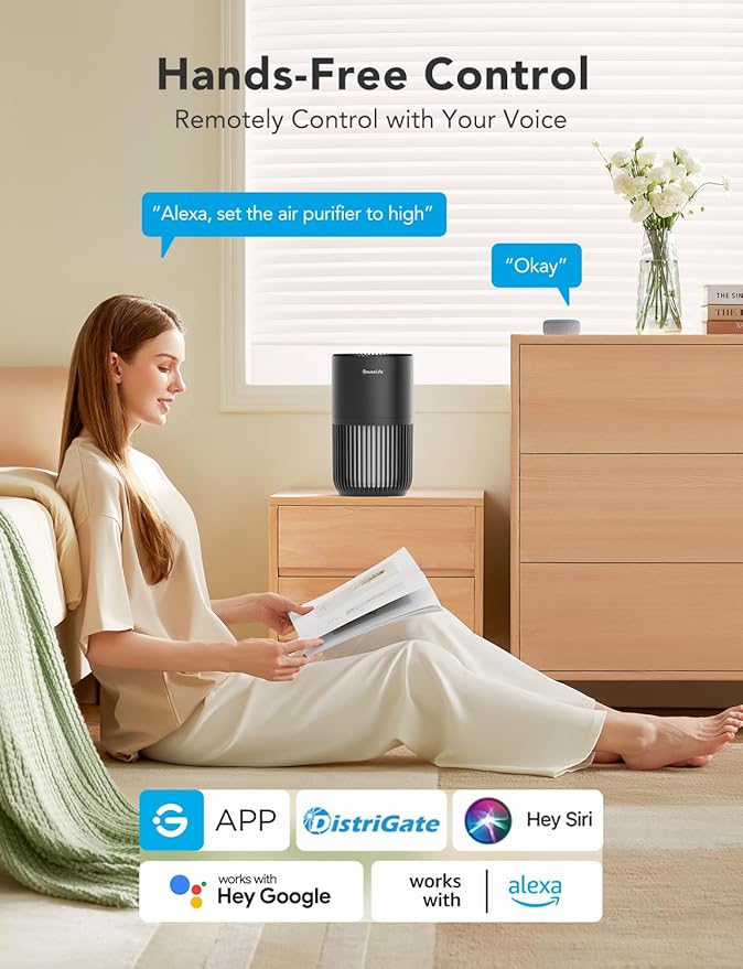GoveeLife Mini Air Purifier for Bedroom, Smart Filter Air Purifier with App Alexa Control for Pet Hair, Odors, Pollen, Smoke, Portable Air Cleaner with 3 Speeds, 2 Modes, Timer, Aroma for Home