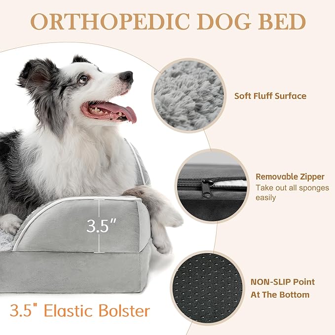 Comfort Expression Small Dog Beds Waterproof Orthopedic Foam Dog Sofa Beds for Small Dogs Comfy Pet Bed with Washable Removable Cover & Non-Slip Bottom(X-Small,Grey White)