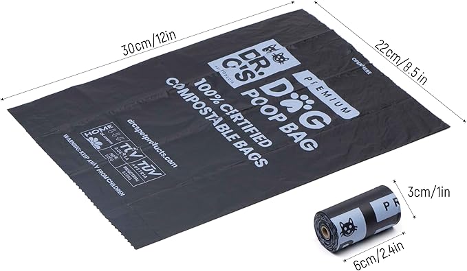 100% Certified Compostable Dog Poop Bags - Dr. C's Premium Dog Poop Bags - 270 Bags / 18 Rolls, Extra thick, Leak Proof, Unscented, Plant Based and Earth Friendly, Dispenser Included