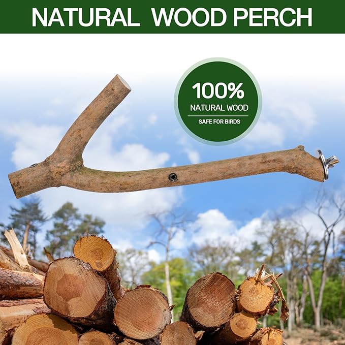 Bird Perch Stand, Natural Vitex Negundo Wood Parrot Perch Bird Cage Branch Perch, Accessories for Parakeets, Cockatiels, Conures, Macaws, Finches, LoveBirds (12" Length)