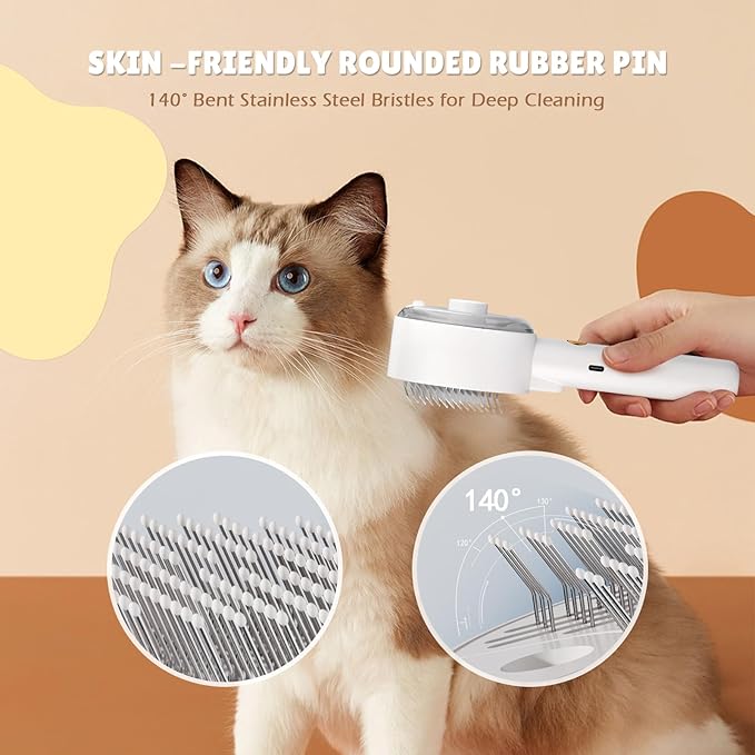 Cat Steam Brush,Cat Brushes for Indoor Cats, 4 In 1Spritz Spray Defur Comb, Cloud Care Shedding Control, Pet Grooming Brush for Long Short Hair Cats Dogs, Massage Clean Design Pet Steam Brushes