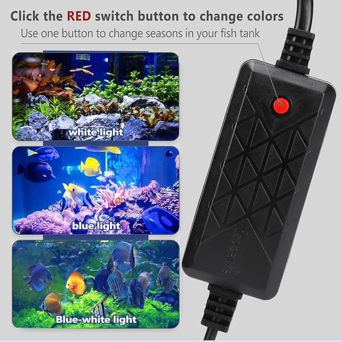 Aquarium Light Focus Light for Open Fish Tank Indoor LED Light Big Clip Lamp Adjustable Focus (White-Blue)