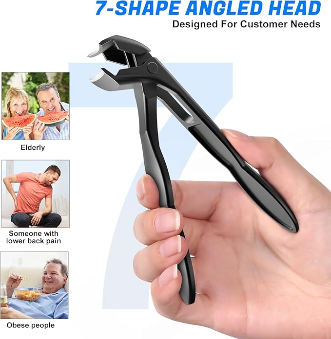 Toenail Clippers for Seniors Ingrown Thick Toenails, 2025 Angled Head Toe Nail Clippers with Catcher, Heavy Duty 45° Slanted Toenail Clippers, 37mm Wide Opening Nail Cutter with Long Handle, 6PCS