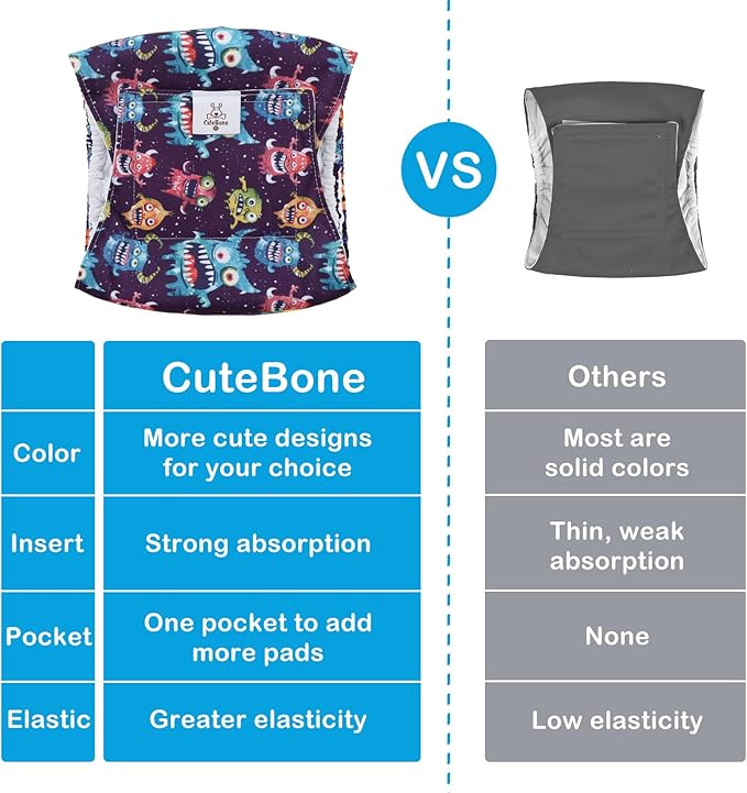 CuteBone Dog Diapers Male Belly Bands 3 Pack for Male Dogs Reusable Puppy Wraps DM65XS