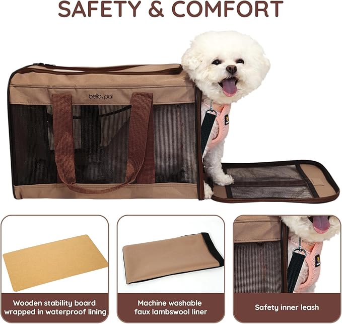 BELLA & PAL Cat Carrier Travel Bag, Airline Approved Lightweight Cat Carrier, Soft Sided Pet Carrier for Puppy Dogs Up to 18lbs, Collapsible Kitten Bag with Removable Waterproof Mat, Ventilated Mesh