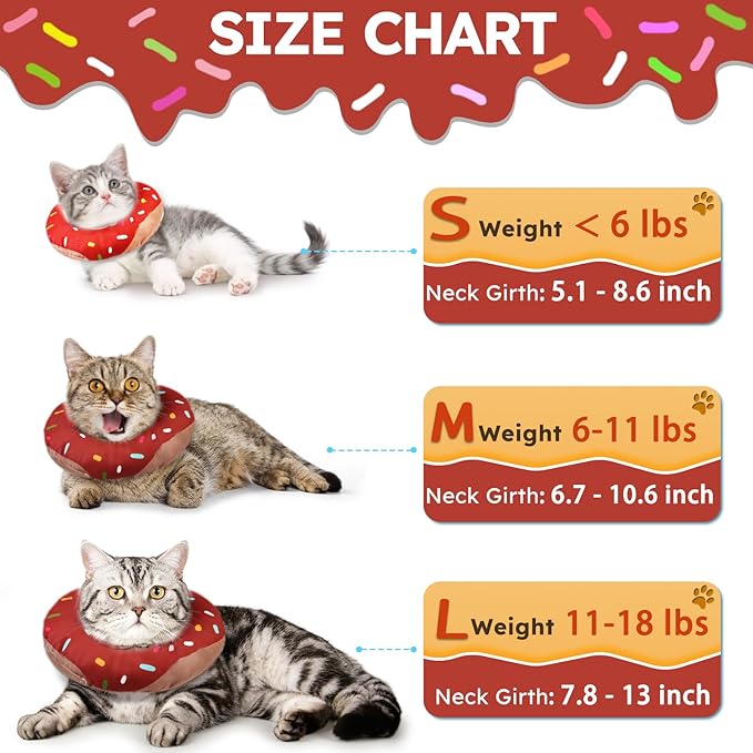 Cat Cone Collar Soft, Waterproof Cat Recovery Collars Spay Cones to Stop Licking Cute Donut E Collar After Surgery Anti-Lick Wound Healing Safety Elizabethan Collar for Kittens (Donut Brown, Small)