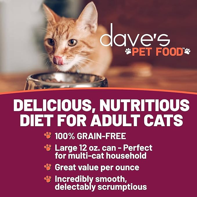 Dave's Pet Food Grain Free Canned Cat Food (Turkey & Giblets Pate), Made in USA Naturally Healthy Canned, Canned Pate, 12.5 oz Cans (12 Pack)