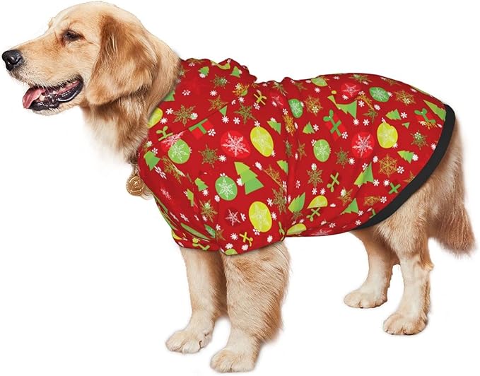 Christmas Tree Print Hoodie,Christmas Cosplay Dog Clothes with Pocket and Hat Winter Clothes Sweaters Small