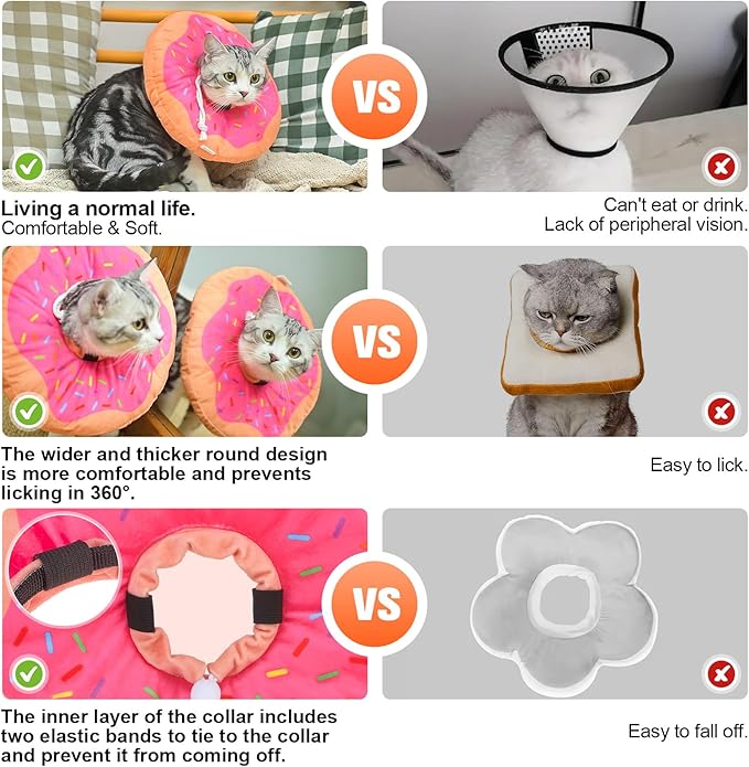 BEAUTYZOO Cat Cone Collars Soft, Cat Recovery E Collars After Surgery to Stop Licking, Adjustable Elizabeth Circle Collar Cute Pet Donut Pillow for Cats Kitten Small Dogs, Pink M