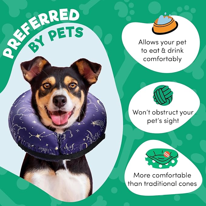 BENCMATE Inflatable Dog Cone Collar Alternative, Soft Dog Cone for Small Medium Large Dogs and Cats, Neck Recovery ECollar Donut Collar After Surgery (Small, Constellation)