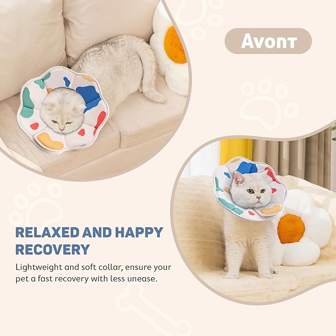Avont Soft Cat Recovery Cone Collar, Adjustable Lightweight Kitten E-Collar for Small Dogs, Comfortable Neck Donut Stop Licking Scratching After Surgery -Cow(S)