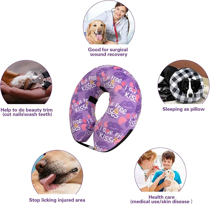 CuteBone Inflatable Soft Dog Cone with Removable Fleece Covers for Small/Medium/Large Dogs and Cats After Surgery GWB06S