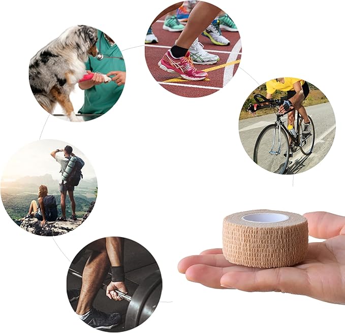 9 Pack 1" x 5 Yards Self Adhesive Bandage Wrap Self Stick Wrap for Ankle, Wrist, Finger, Sports, Breathable Cohesive Vet Tape for Pets (Skin Color)