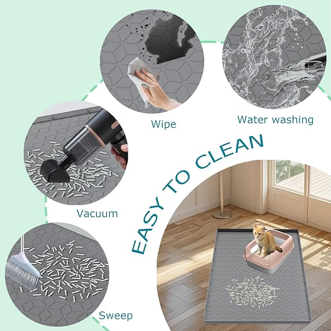 Cat Litter Mat for Litter Box, Silicone Large Cat Litter Trapping Mat - 28x22 in, Waterproof & Non-Slip, Durable & Easy Clean, Gray