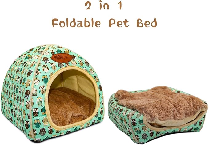 BWOGUE Guinea Pig Bed Warm Cave Beds Hamster House Large Hide-Out for Rabbit Guinea Pigs Bearded Dragon Rats Winter Warm Cage Nest,Green