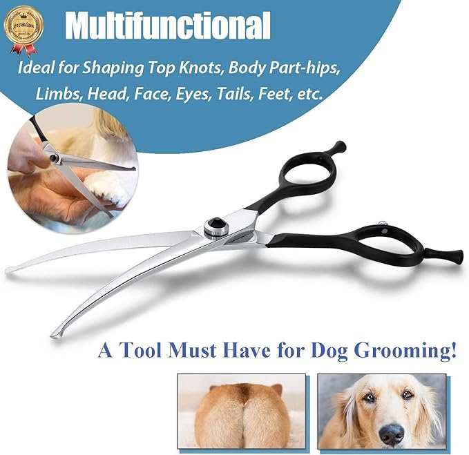 Dragon Creek 6.5" Downward Curved Dog Grooming Scissors Shears for Grooming Face and Paws Safety Round Tips Shears Trimming Cutting Scissors for Dog Cat Pet Black