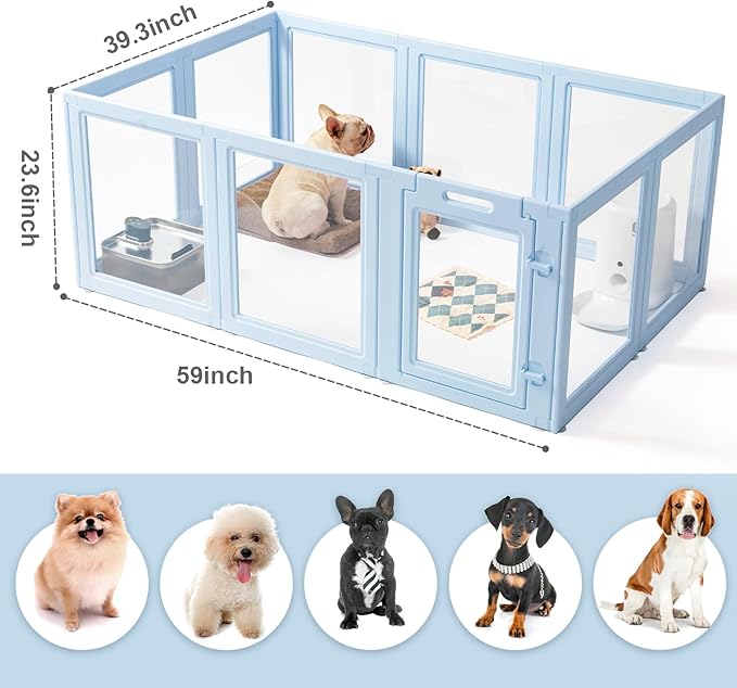 Clear Acrylic Dog Playpen,Transparent DIY Dog Pen,Easy Assembly and Disassembly,Indoor and Outdoor Use,Simple Cleansing Fence (Sky Blue, 60CM, 12 Panel)