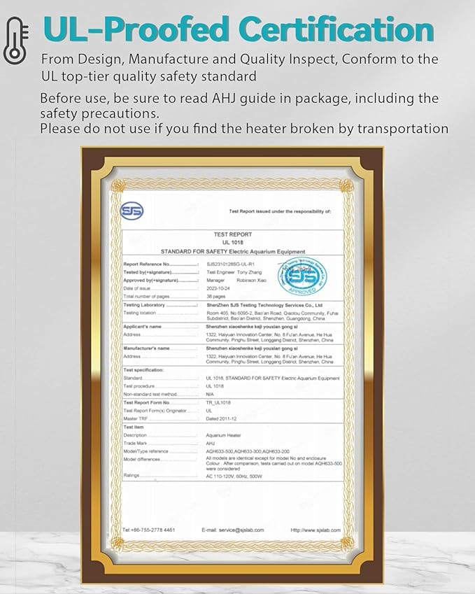 Aquarium Heater for 40-55-75 Gallon, 300W Submersible Fish Tank Water Heater with Accurate Temperature Control, Over-Temp Protect, Auto Shut-Off, Quick Heat up for Saltwater & Freshwater