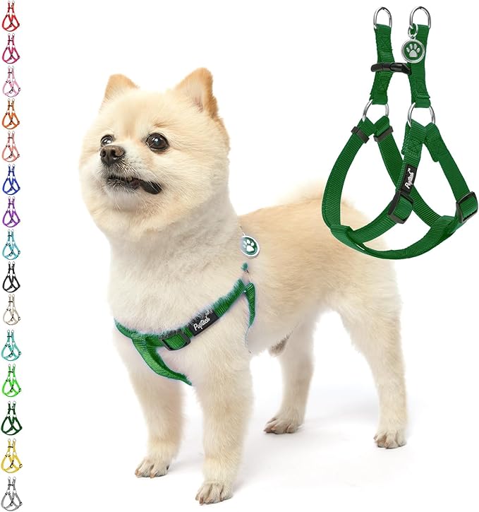 PUPTECK No Pull Dog Harness Soft Adjustable Basic Nylon Step in Puppy Vest Outdoor Walking with ID Tag, Blackish Green, XS
