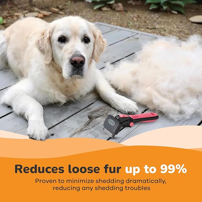 Deshedding Dog Brush for Long Hair (Small,Pink) – Gentle Deshedding tool for Dogs & Cats – Reduces shedding, without damaging topcoat. Removes Loose Fur & Dead Undercoat.