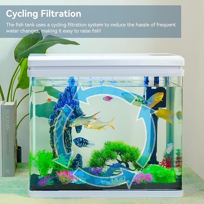 Beginner Betta Fish Tank Aquarium kit Intelligent Timed Shutdown, Seven LED Lights, Adjustable Brightness, High-Transparency Glass, Efficient Filtration Gallon (10 Gallon)