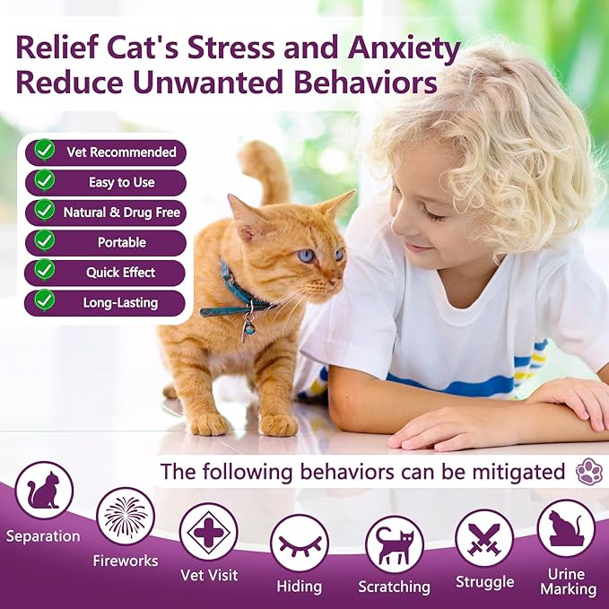 Cat Calming Pheromone Spray, Feline Calm Pheromones Spray- Anti Anxiety Pet Products, Cats Reduces Scratching Furniture Peeing Marking Calming Cat for Travel, Vet Visits - 60 Day Kit (2 * 60 mL)