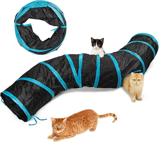 Cat Tunnel, S-2-Way Cat Tunnels for Indoor Cats, Interactive Toy Maze Cat House, Foldable Cat Tubes and Tunnels for Cats Kittens, Puppies, Kitty, Kitten, Rabbit, Guinea Pigs (Blue & Black)
