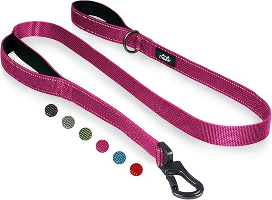 TwoEar 6FT 1IN Strong Rose Dog Leash with 2 Padded Handles, Traffic Handle Extra Control, Comfortable Soft Dual Handle, Auto Lock Hook, Reflective Walking Lead for Small Medium and Large Dogs