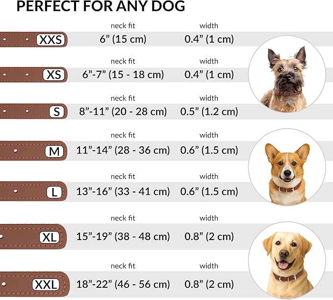 CollarDirect Rolled Leather Dog Collar, Soft Padded Round Puppy Collar, Handmade Genuine Leather Collar Dog Small Large Cat Collars 13 Colors (11-14 Inch, Cinnamon Textured)